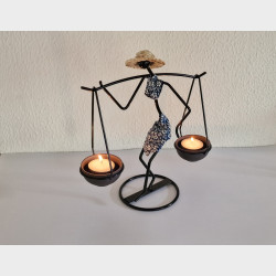 Jern Figur med lysholder bl tj.