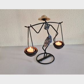 Jern Figur med lysholder bl tj.