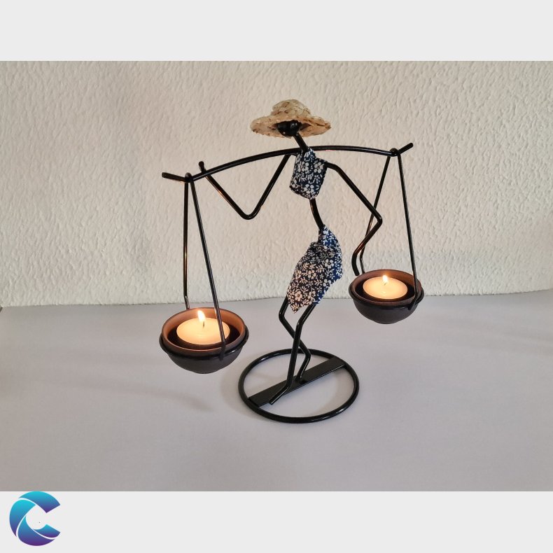 Jern Figur med lysholder bl tj.
