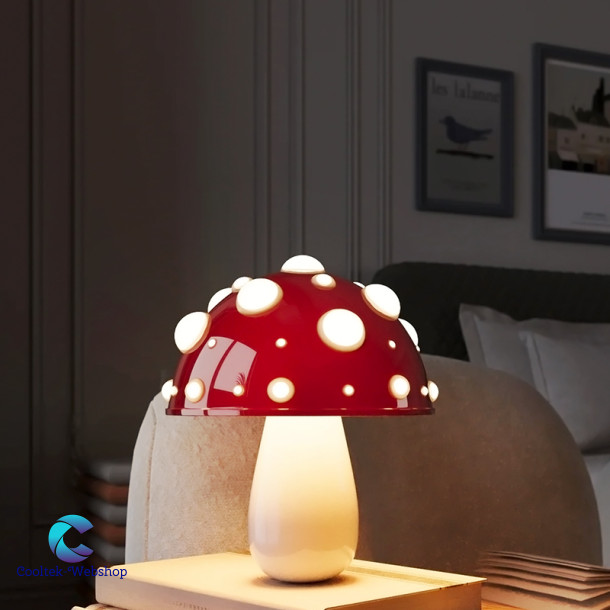 Mushroom Bordlampe Genopladelig Batteri Rd/Hvid