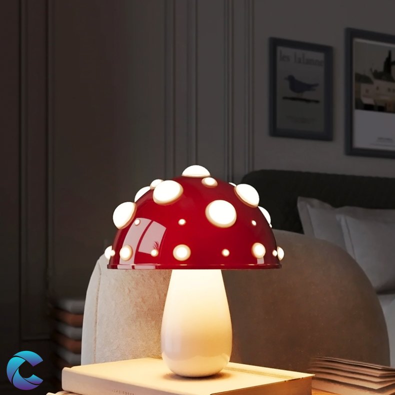 Mushroom Bordlampe Genopladelig Batteri Rd/Hvid