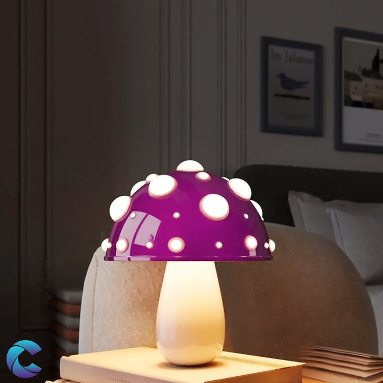 Mushroom Bordlampe Genopladelig Batteri Lilla/Hvid
