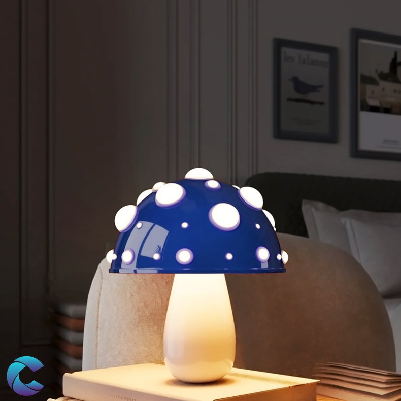 Mushroom Bordlampe Genopladelig Batteri Bl/Hvid
