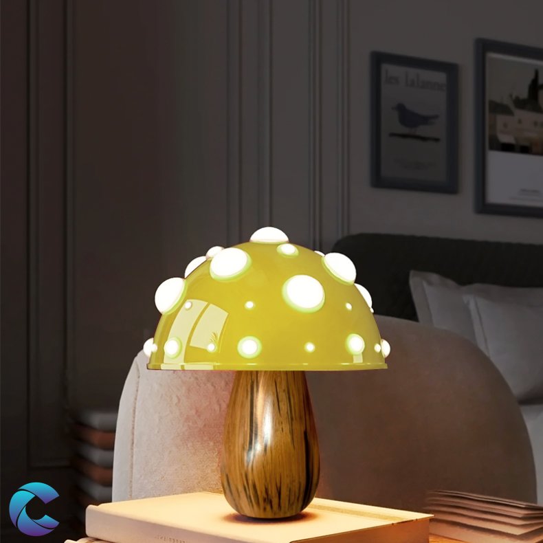 Paddehat Bordlampe Trlook Genopladelig Batteri Wood/Gul