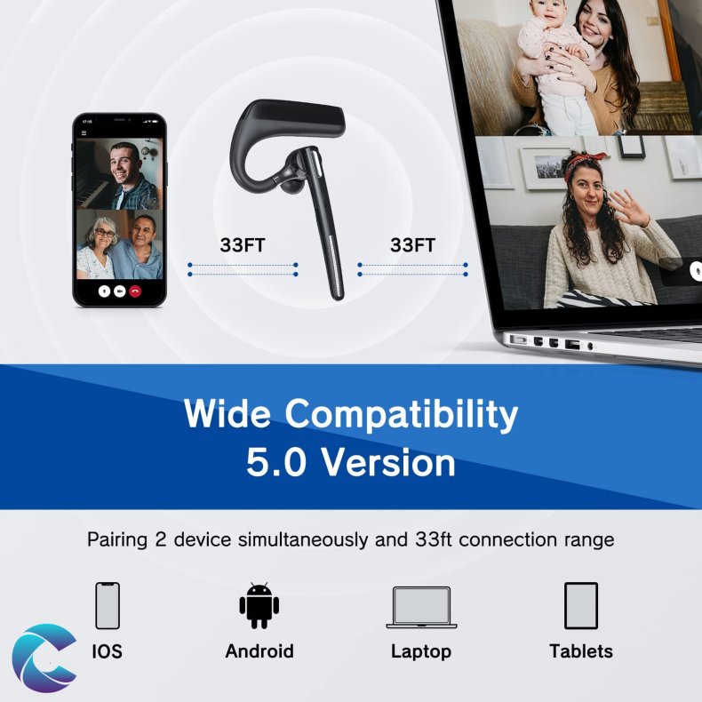 G6 Bluetooth 5,0 Headset 100 Timer. Inkl Vindhtte.