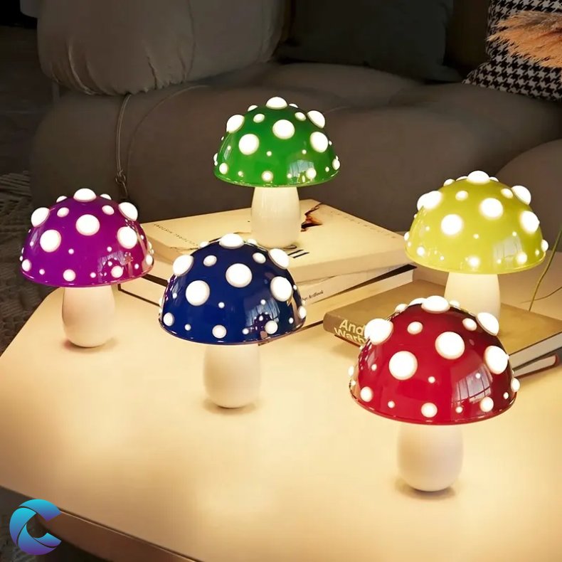 Mushroom Bordlampe Genopladelig Batteri Lilla/Hvid