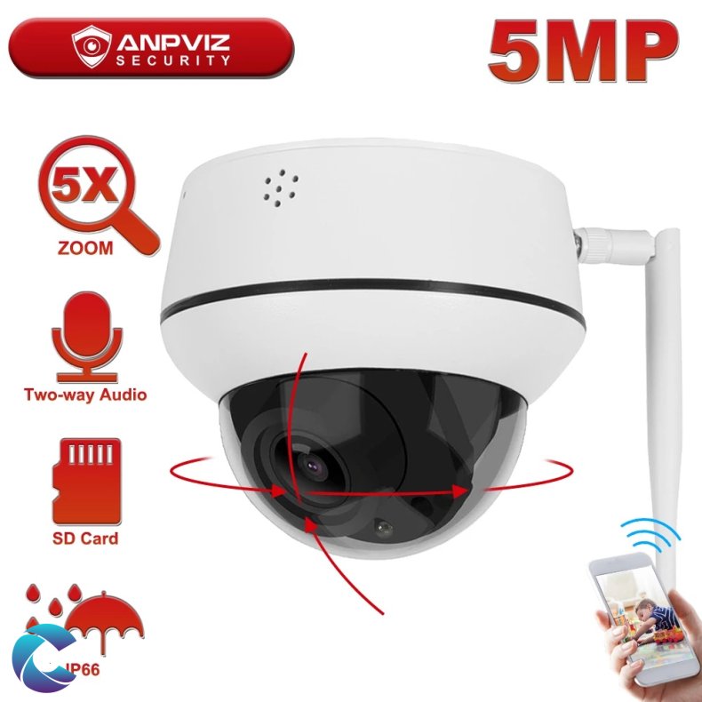 Anpviz 5MP Wifi 5x Optisk Zoom PTZ Kamera