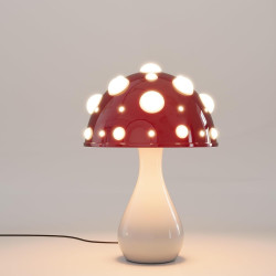 Paddehat Bordlampe 220 volt. Rd/Hvid Alu