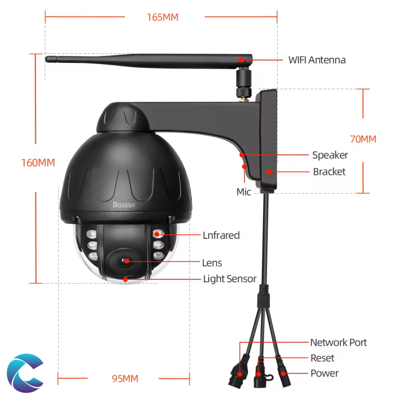 Megapixel 4k PTZ Wi-Fi Metalhus Sort