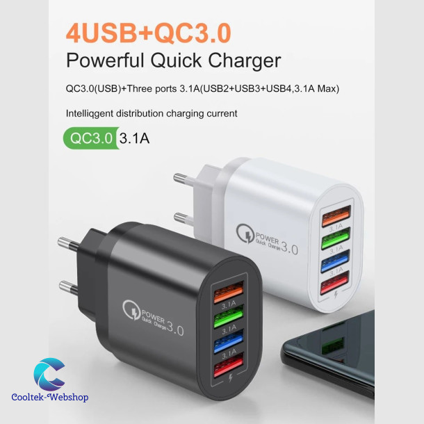 USB 3.0 4 Port Quick Lader Hvid
