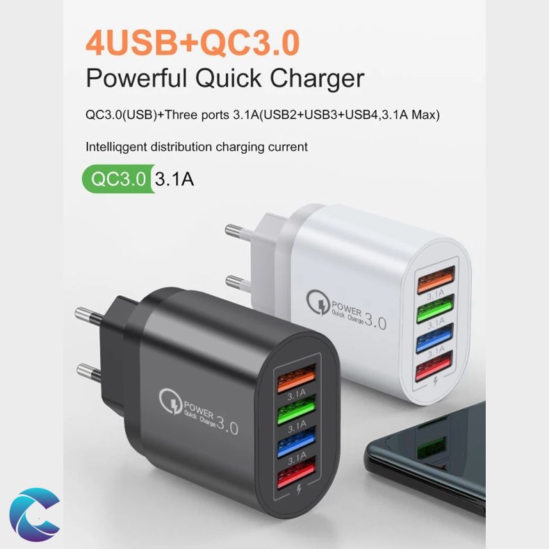 USB 3.0 4 Port Quick Lader Hvid