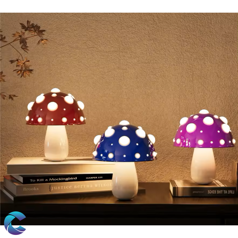 Mushroom Bordlampe Genopladelig Batteri Lilla/Hvid