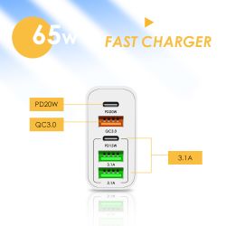 65 Watt 5 Port USB Oplader 
