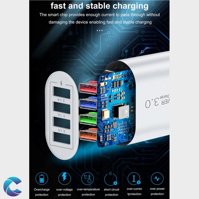 USB 3.0 4 Port Quick Lader Hvid